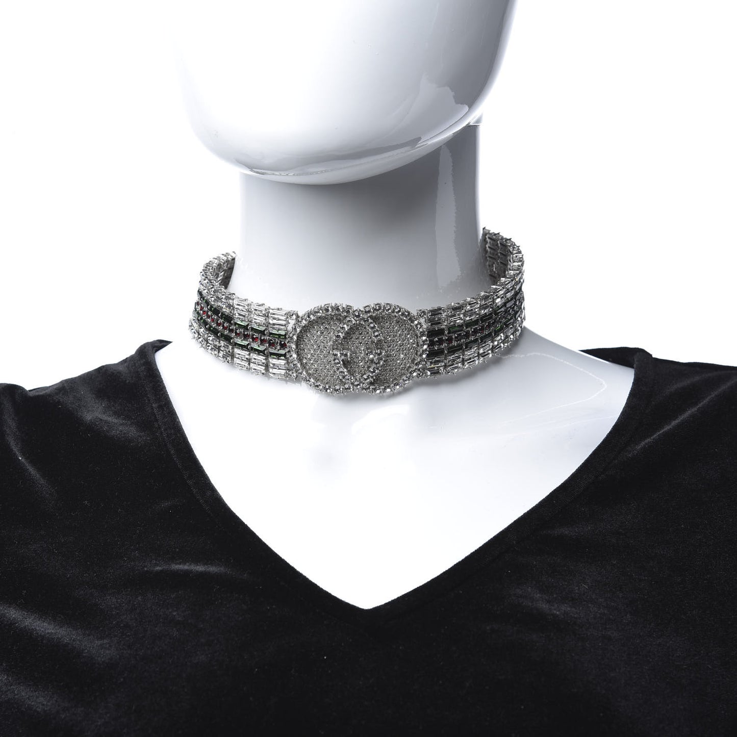 Crystals Double G Web Tennis Choker Necklace Multicolor
