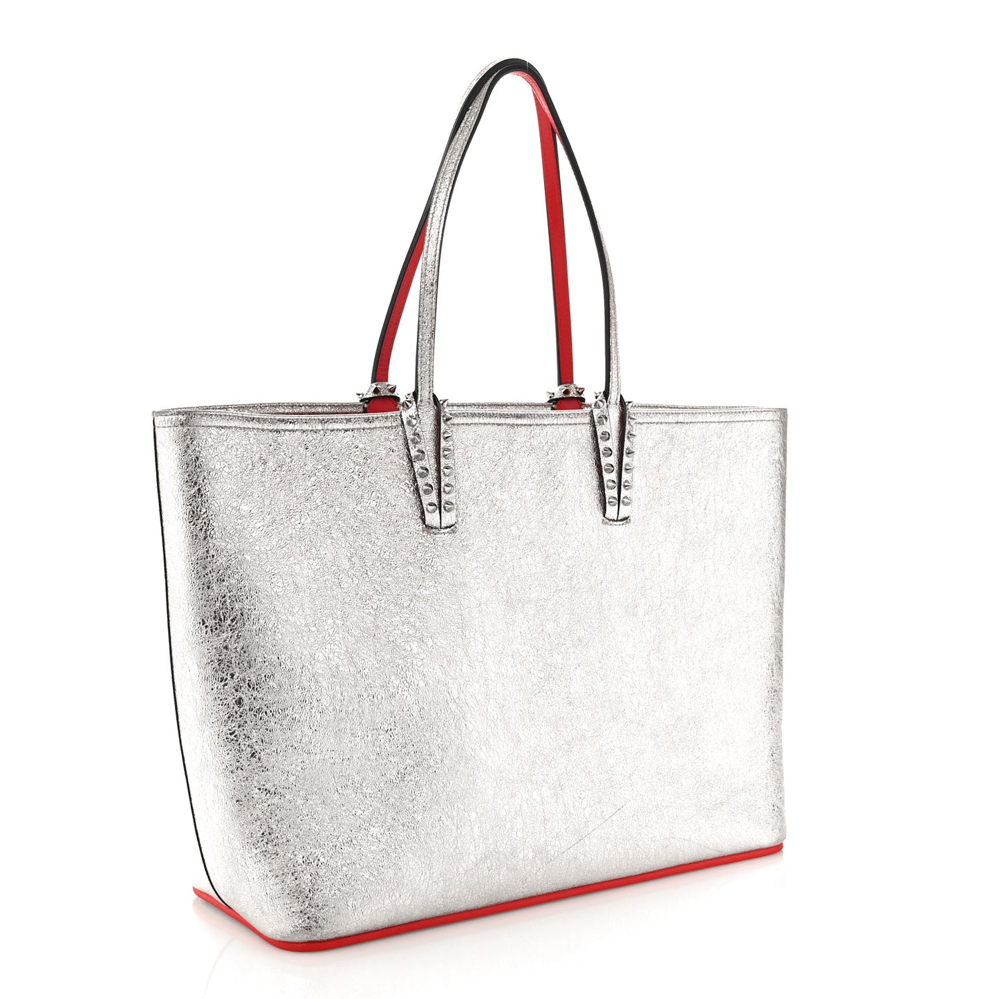 Calfskin Spikes East West Cabata Tote Silver
