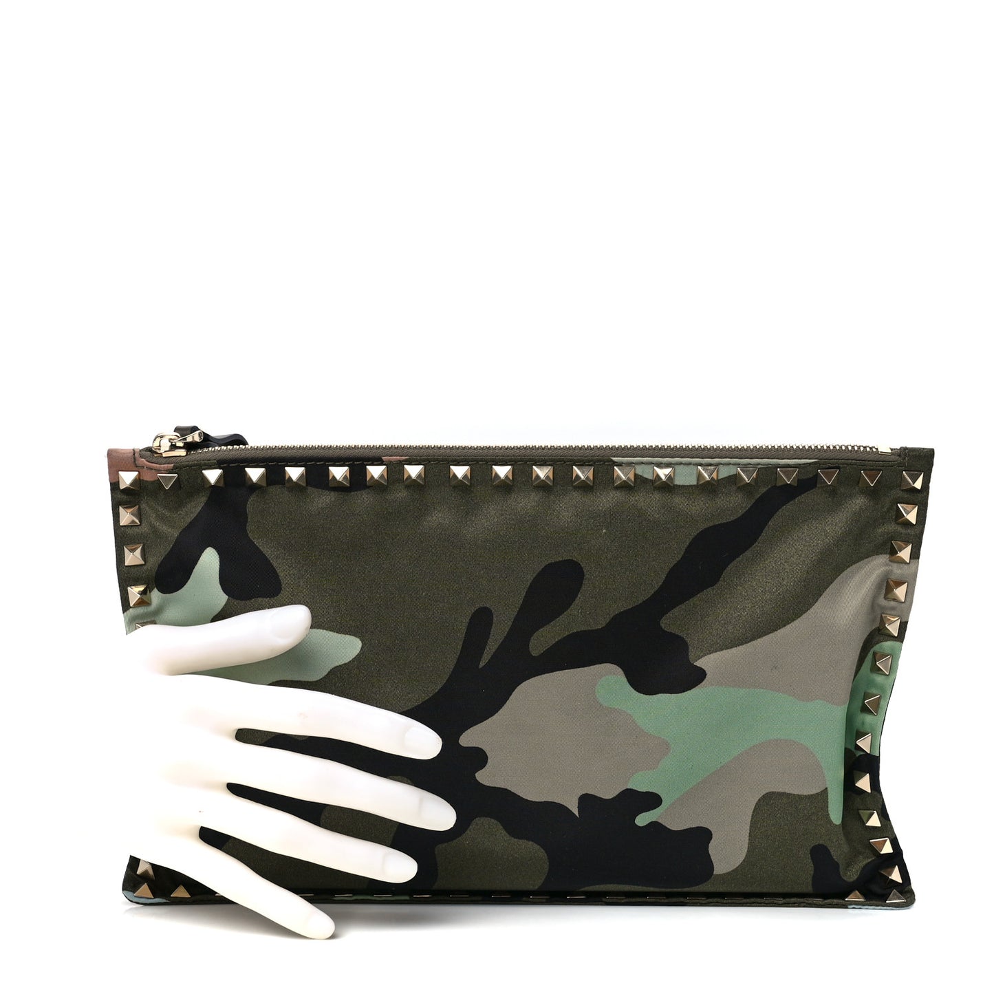 Canvas Camouflage Large Rockstud Zip Pouch Multicolor
