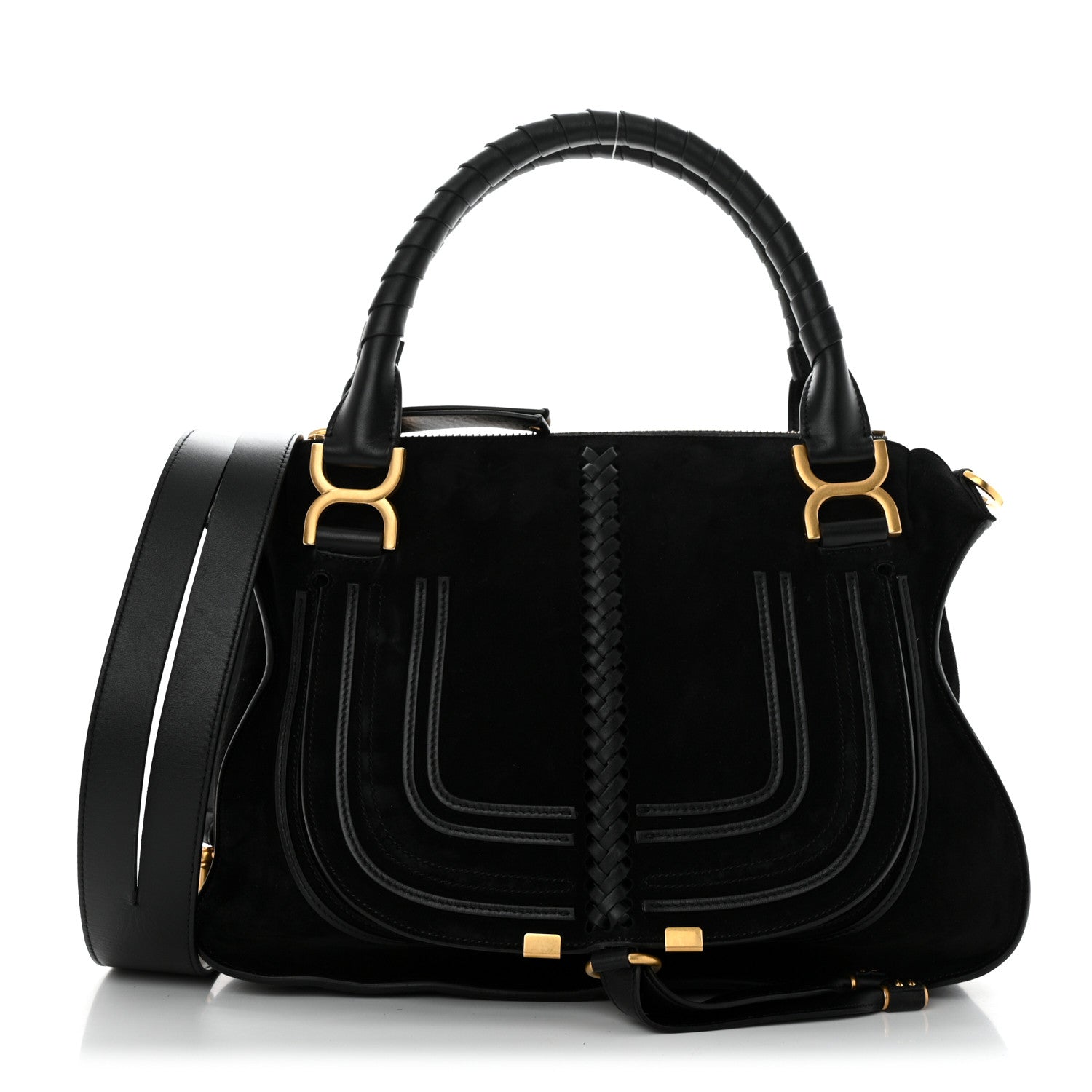 Chloe Suede Calfskin Braided Medium Marcie Double Carry Black 1 of 11