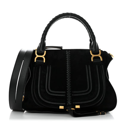 Chloe Suede Calfskin Braided Medium Marcie Double Carry Black 1 of 11