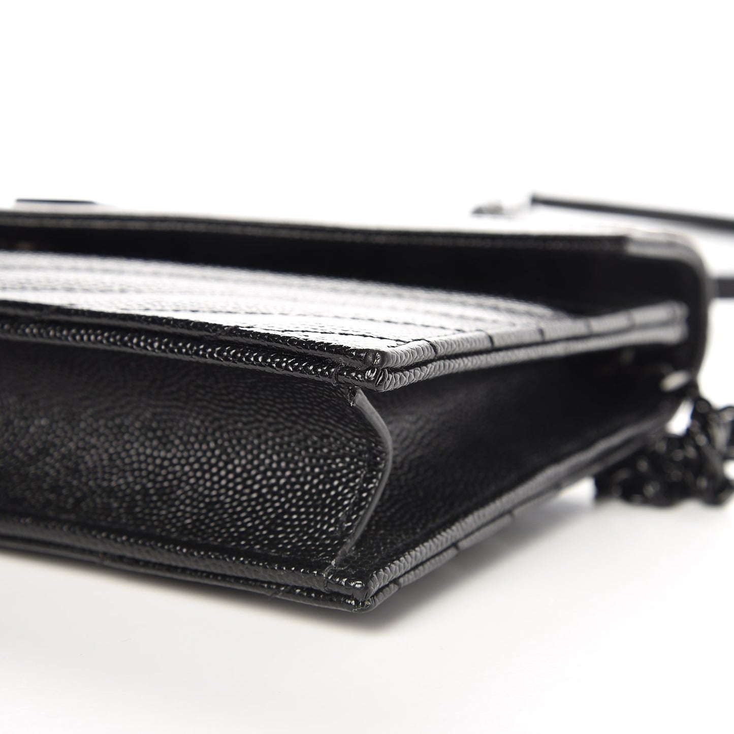 Grain De Poudre Matelasse Chevron Monogram Envelope Chain Wallet Black
