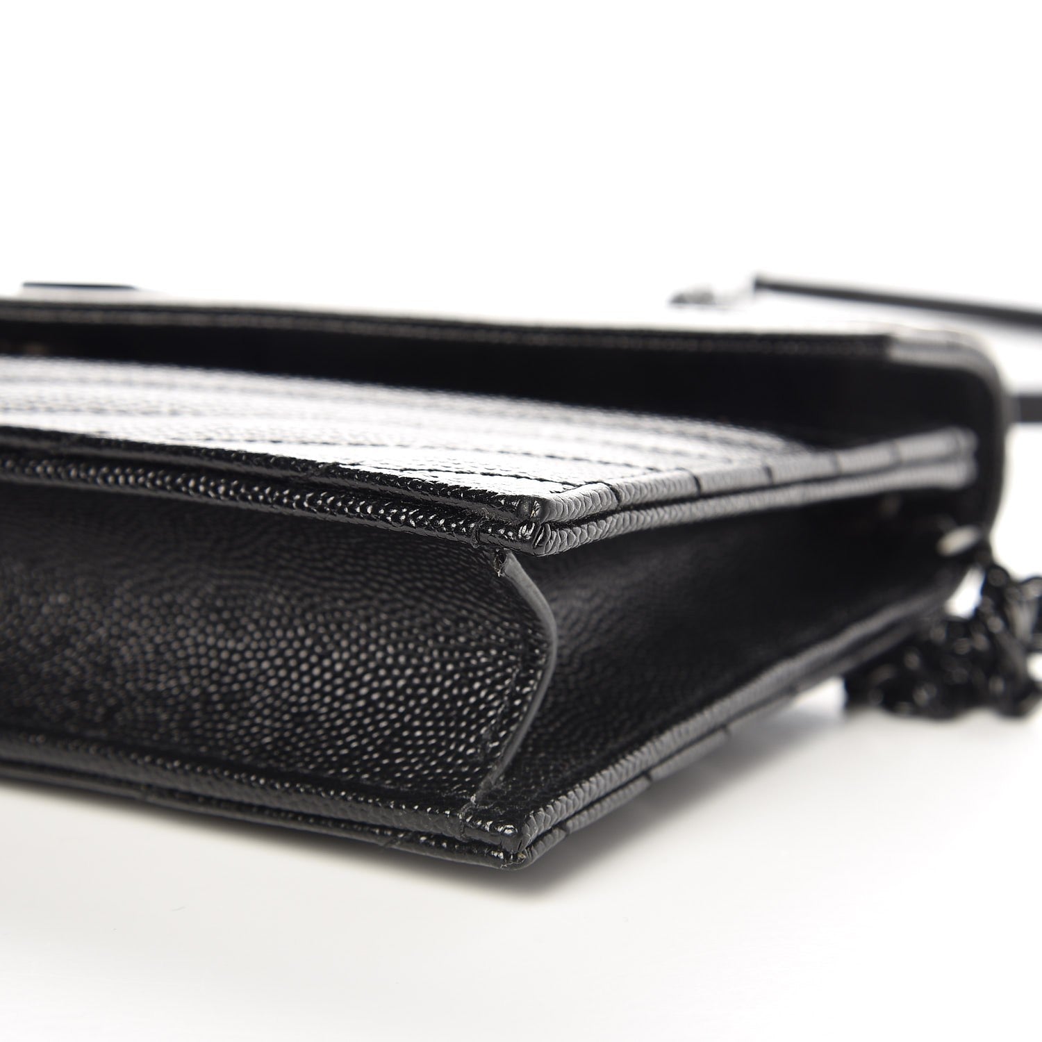 Saint Laurent Grain De Poudre Matelasse Chevron Monogram Envelope Chain Wallet Black 8 of 9