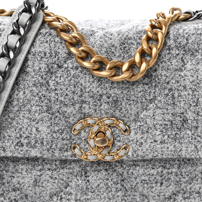 Chanel Tweed Quilted Medium Chanel 19 Flap Grey Ecru 10 of 10