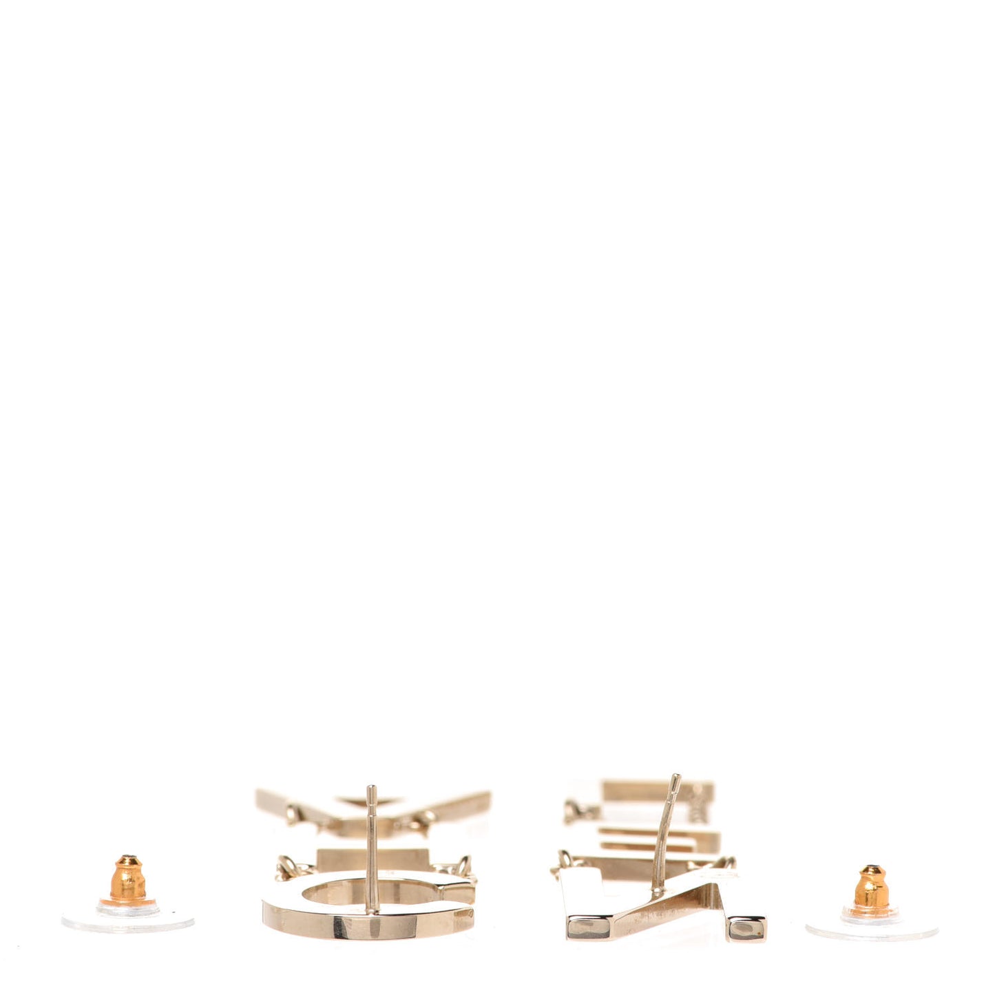 Metal Cha-Nel Logo Drop Earrings Gold