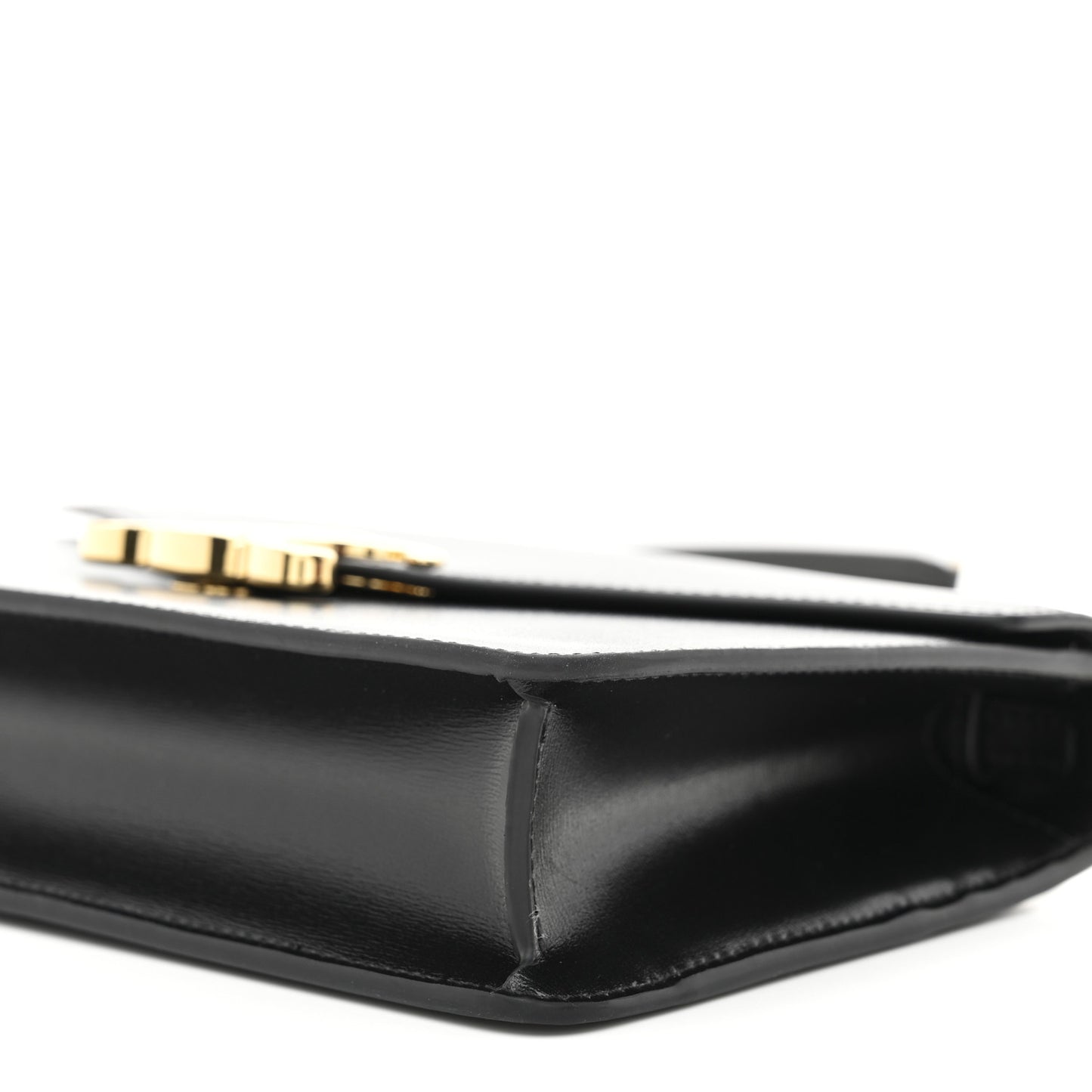 Shiny Calfskin Triomphe Margo Wallet on Chain Black