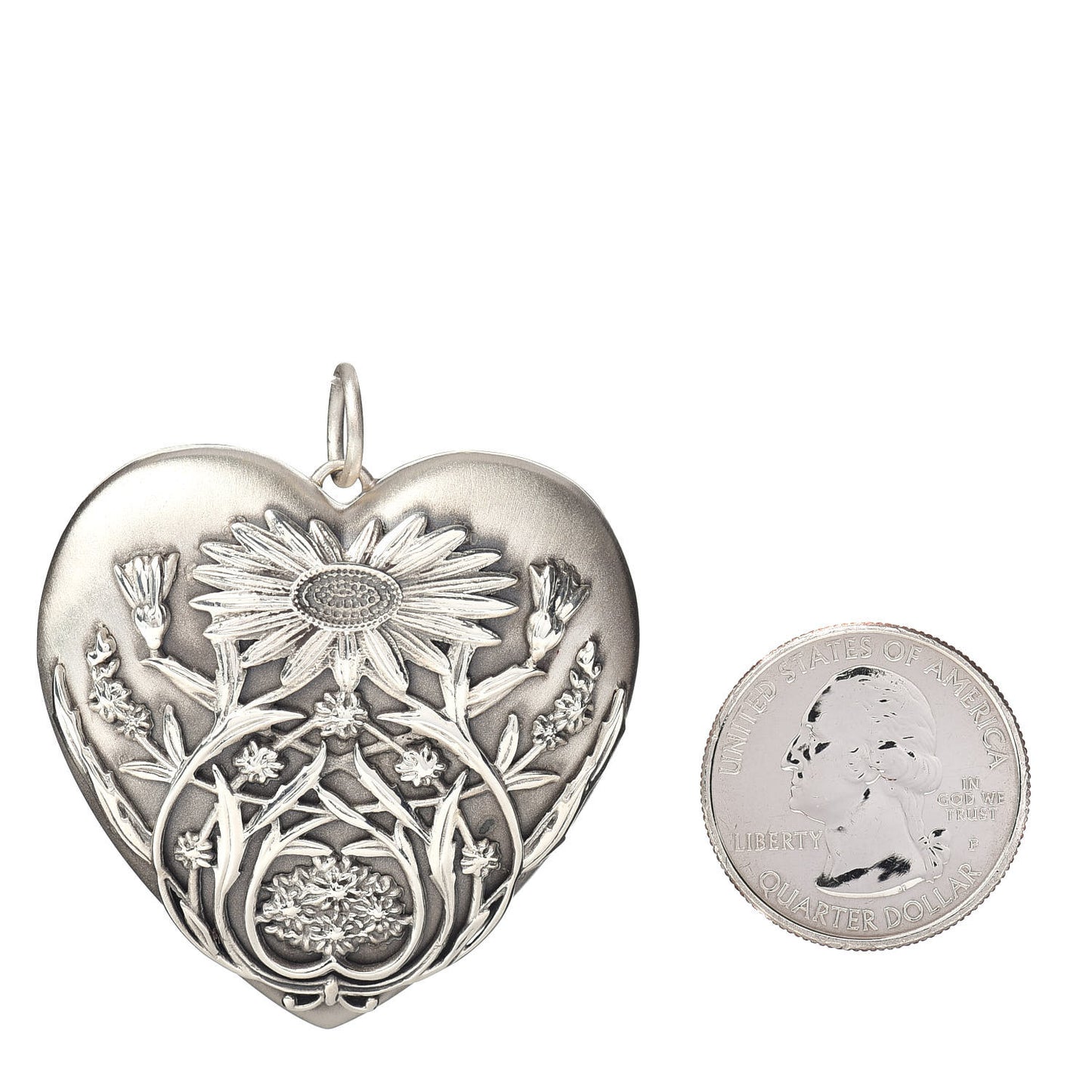 Sterling Silver Large Ziegfeld Daisy Heart Locket Pendant