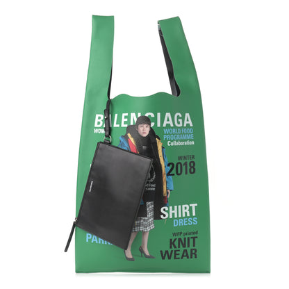 Balenciaga Grained Calfskin Winter 18 Campaign Medium Supermarket Tote Green Black 1 of 13