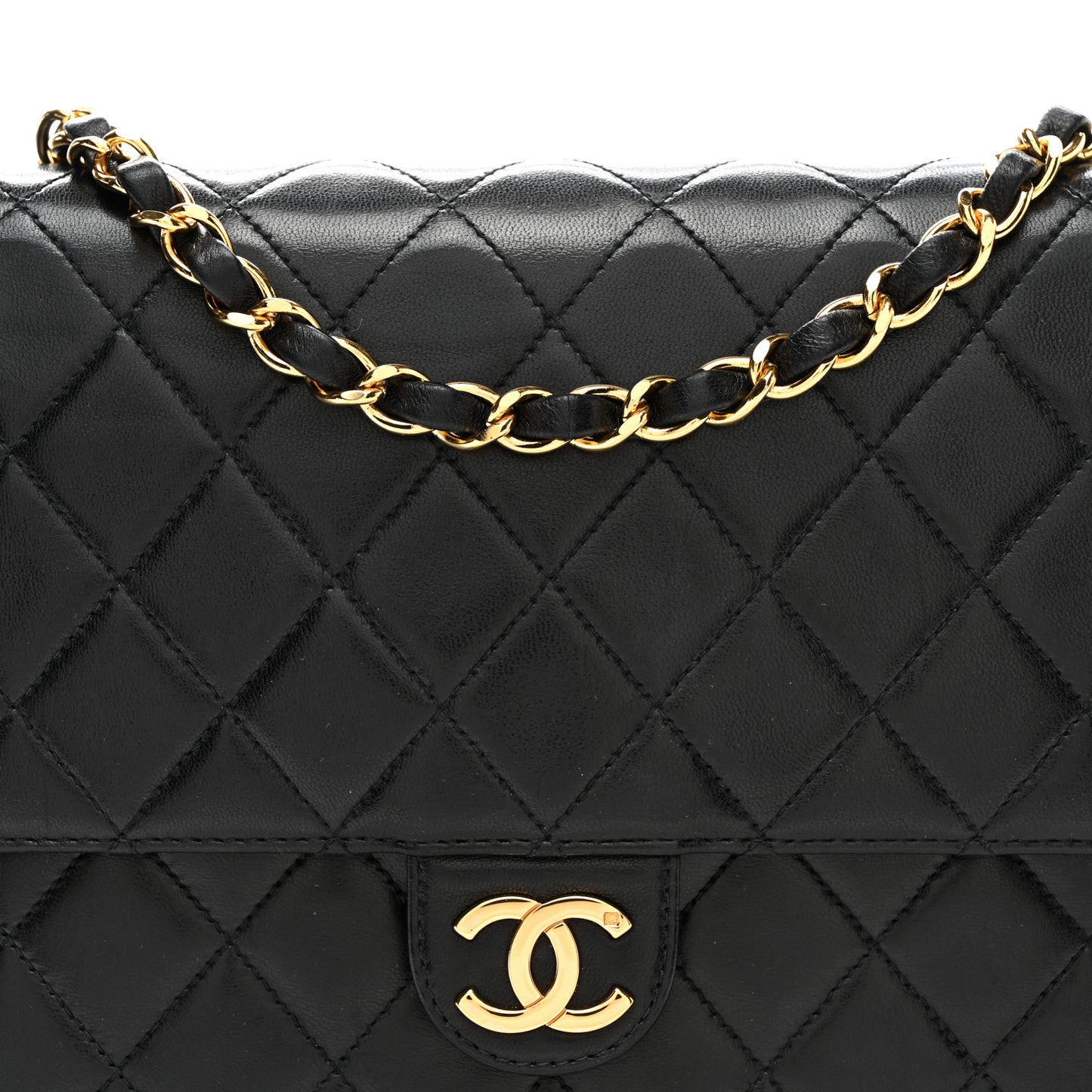 Lambskin Quilted Medium Single Flap Black