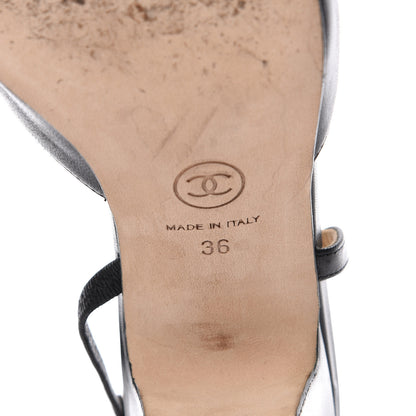 Chanel Goatskin Grosgrain Cap Toe CC Slingback Pumps 36 Black 9 of 16
