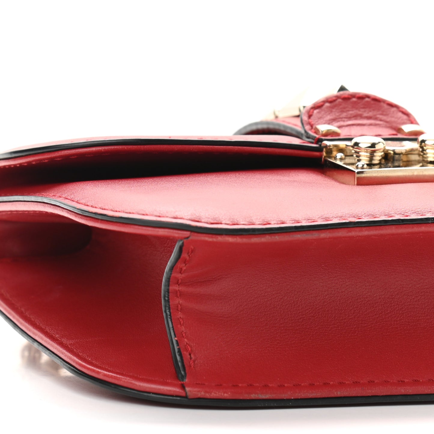 Vitello Small Glam Lock Rockstud Flap Red