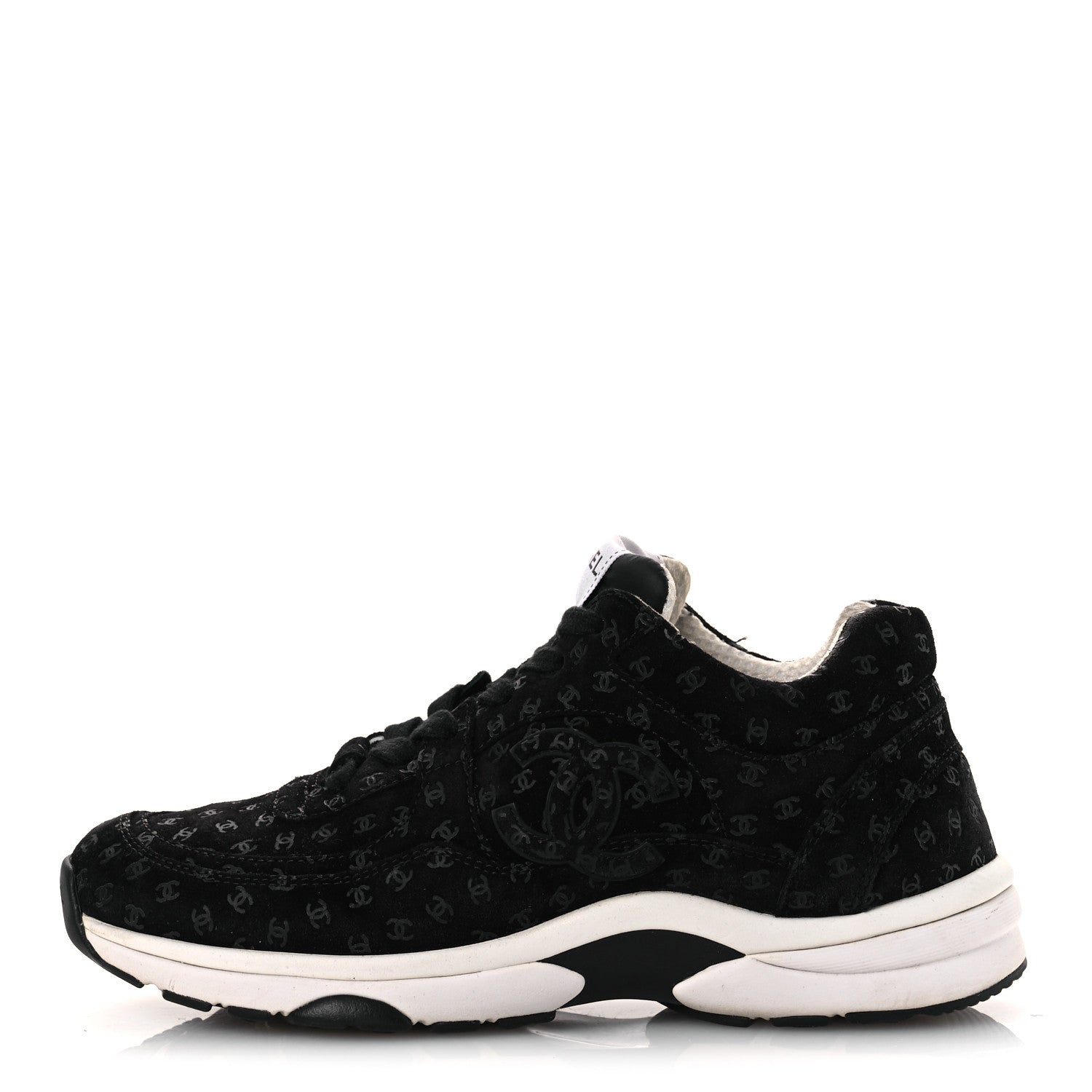 Chanel Suede Calfskin Printed CC Sneakers 38.5 Black 1 of 12