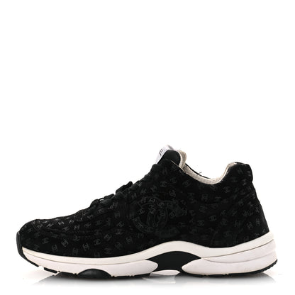 Chanel Suede Calfskin Printed CC Sneakers 38.5 Black 1 of 12