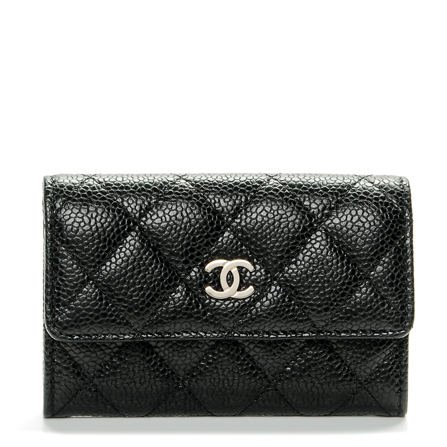 Caviar Quilted Flap Card Holder Black