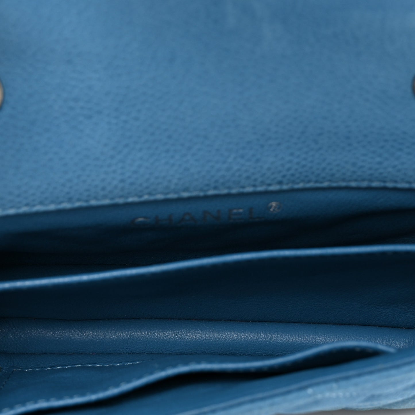 Iridescent Caviar Quilted Extra Mini Flap Light Blue