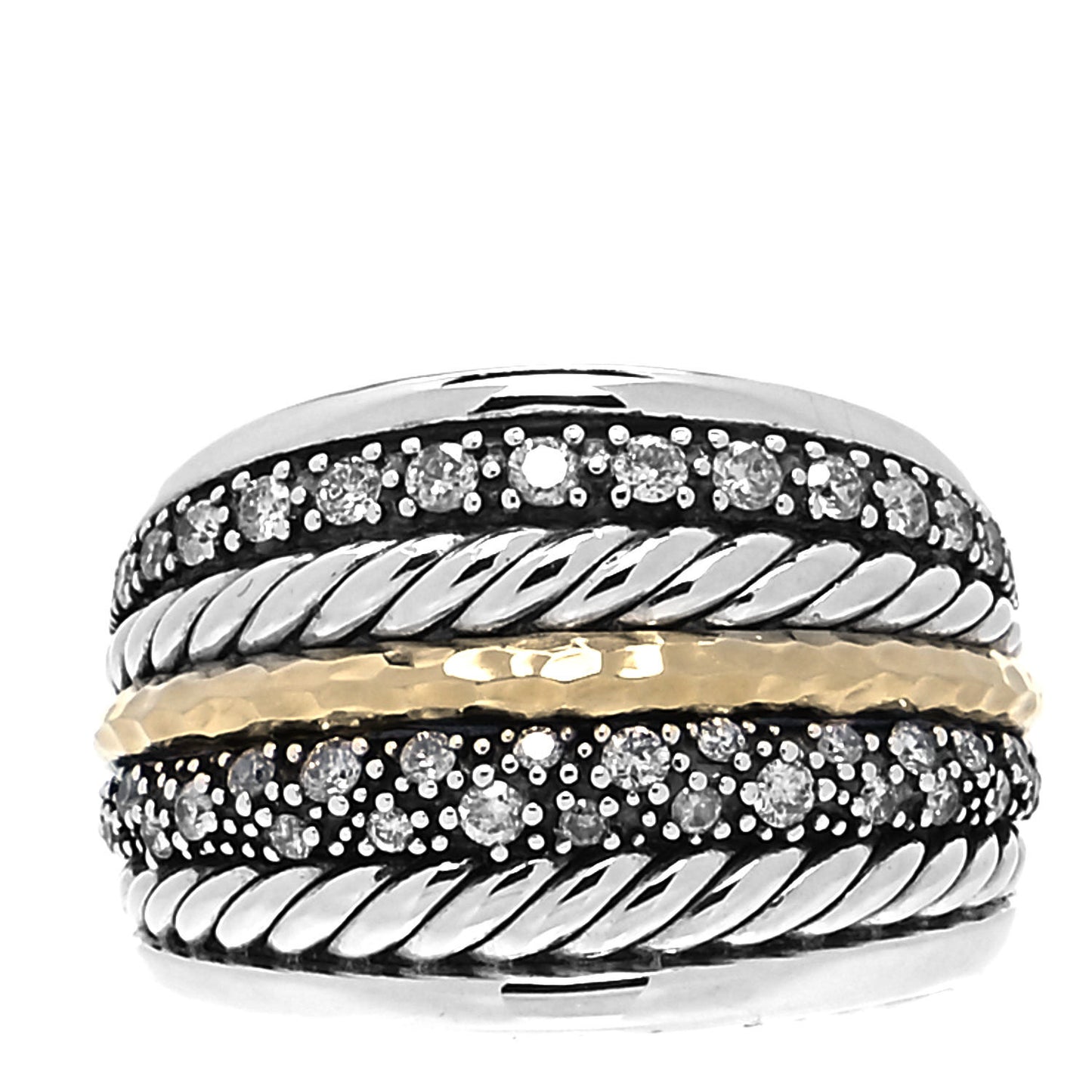 Sterling Silver 18K Yellow Gold Diamond Wide Cable Ring 54 7
