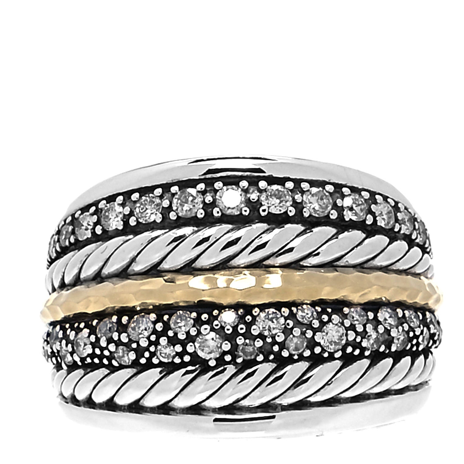 David Yurman Sterling Silver 18K Yellow Gold Diamond Wide Cable Ring 54 7 1 of 4