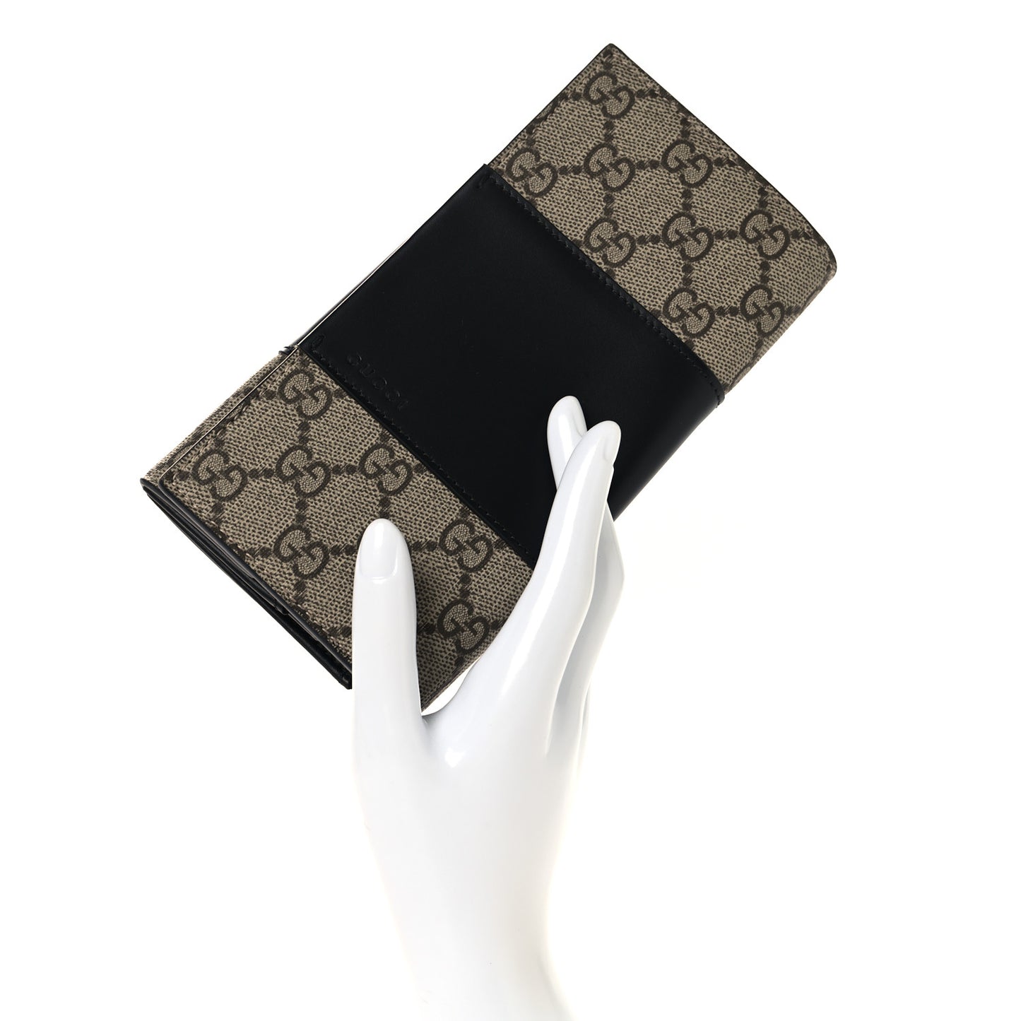 GG Supreme Monogram Selleria Calfskin Flap Wallet Beige Ebony Black