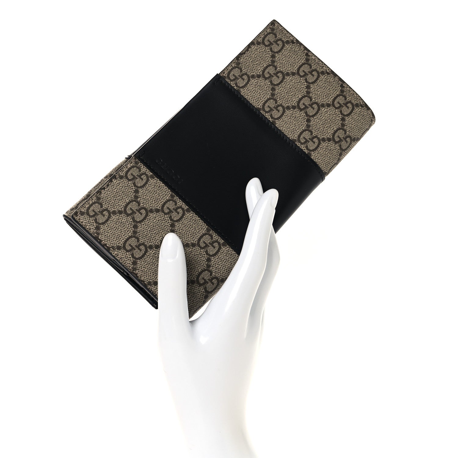 Gucci GG Supreme Monogram Selleria Calfskin Flap Wallet Beige Ebony Black 2 of 8