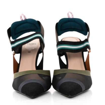 Fendi Technical Mesh Colibri High Heel Slingback Pumps 37 Black Verde Military 2 of 13