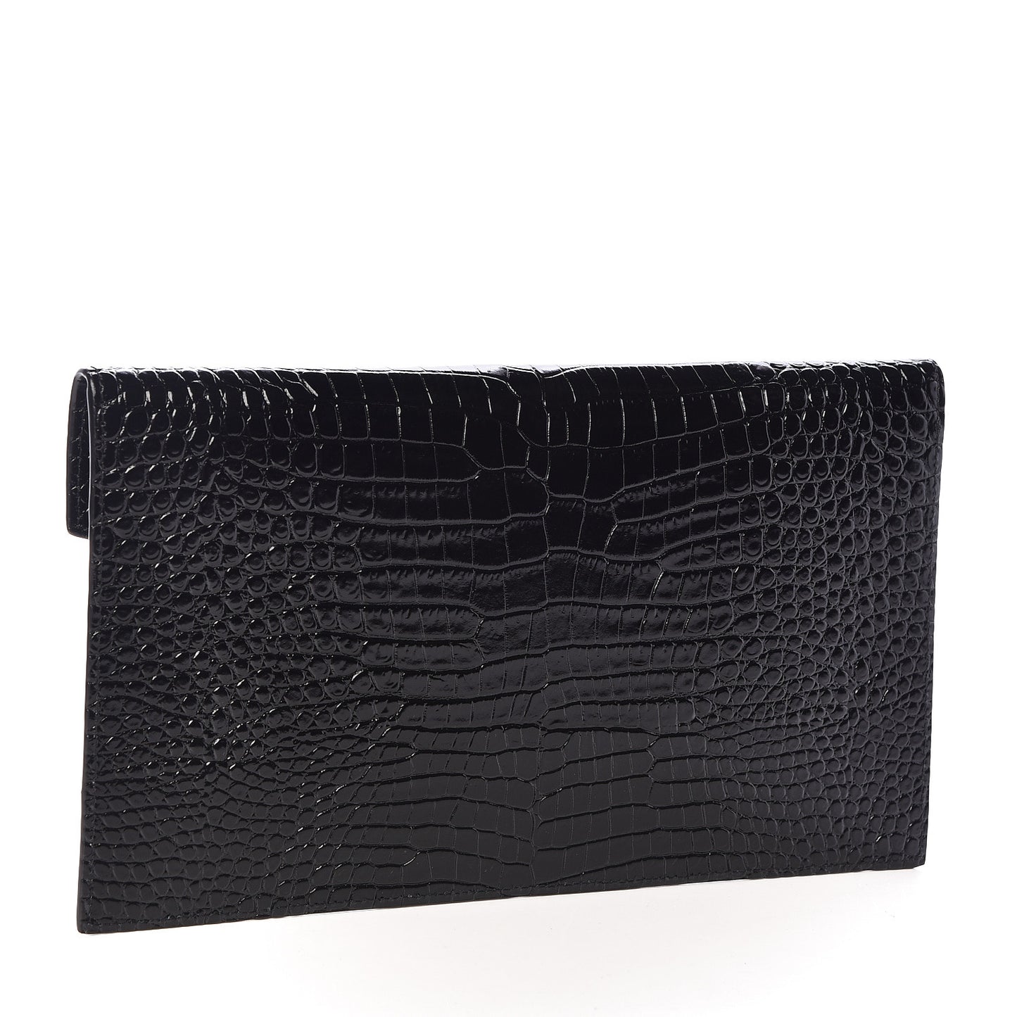 Calfskin Crocodile Embossed Uptown Monogram Clutch Black
