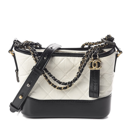 Chanel Aged Calfskin Quilted Small Gabrielle Hobo Black White 1 of 10