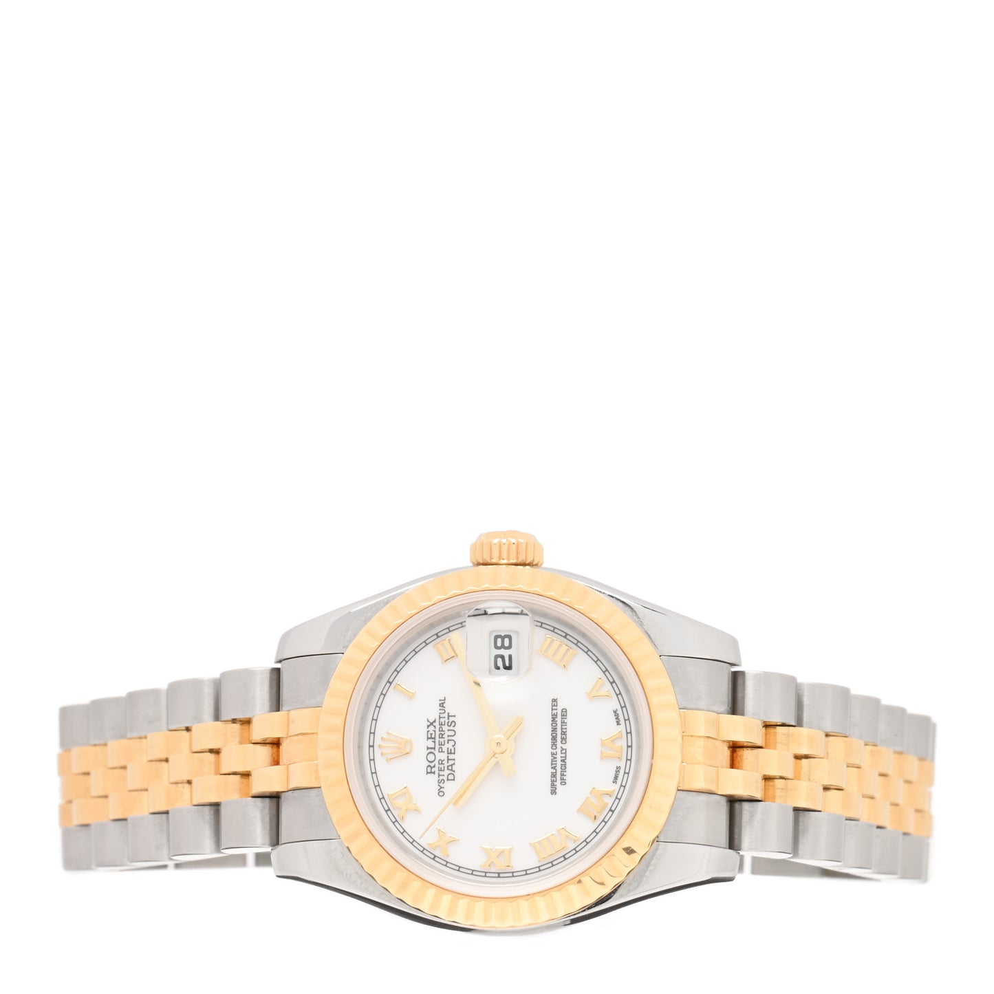 Stainless Steel 18K Yellow Gold 26mm Oyster Perpetual Datejust Watch White Roman 179173
