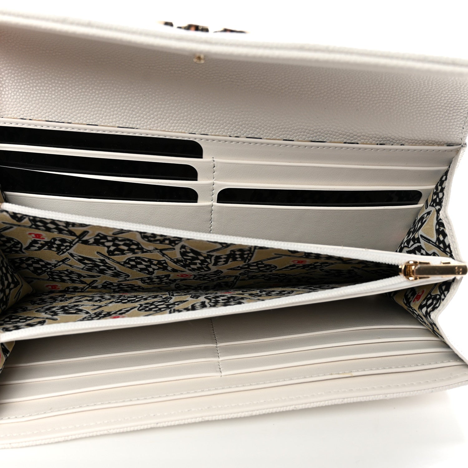 Chanel Caviar Quilted Striated CC Large Gusset Flap Wallet White 5 of 10