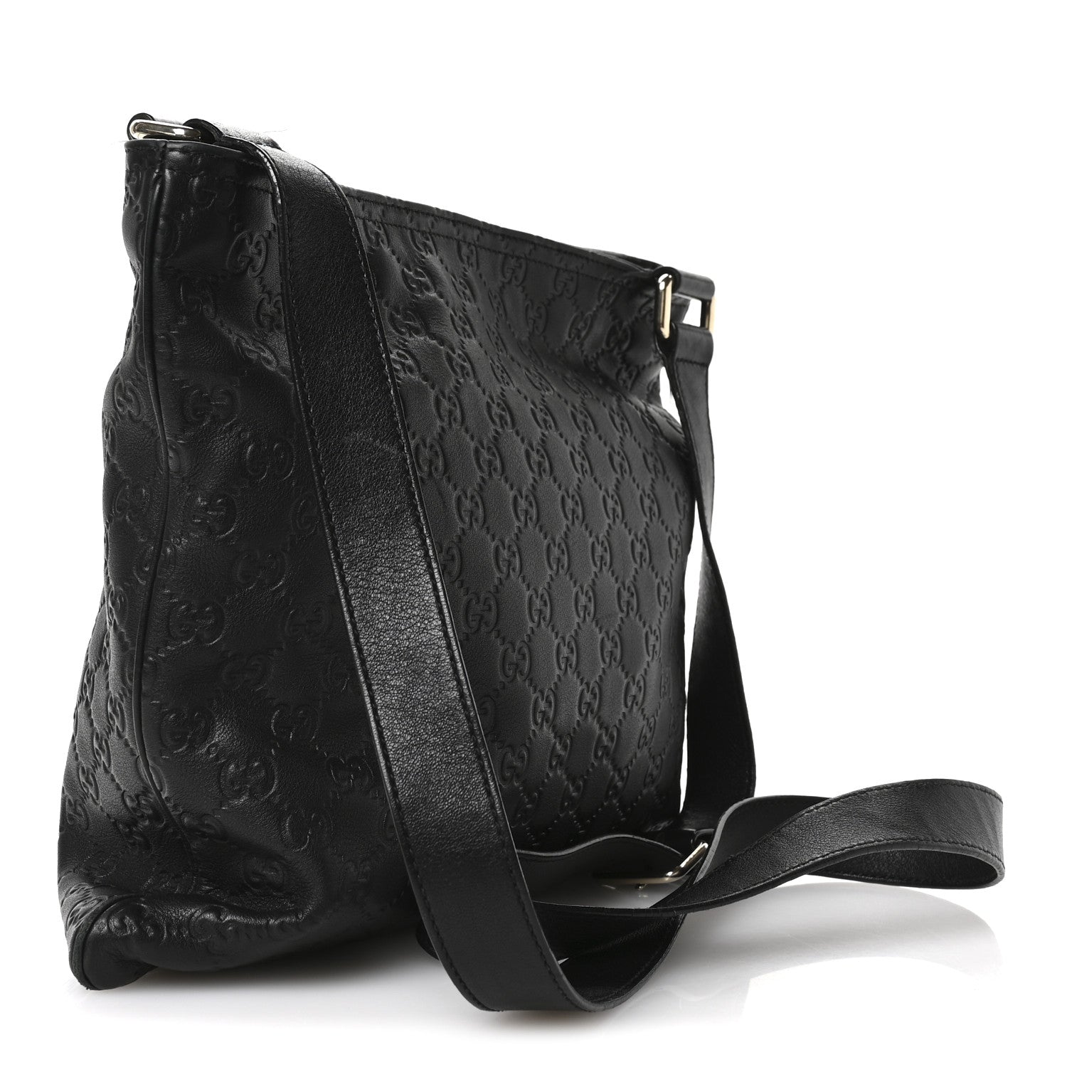 Gucci Guccissima Medium Flat Messenger Bag Black 3 of 13