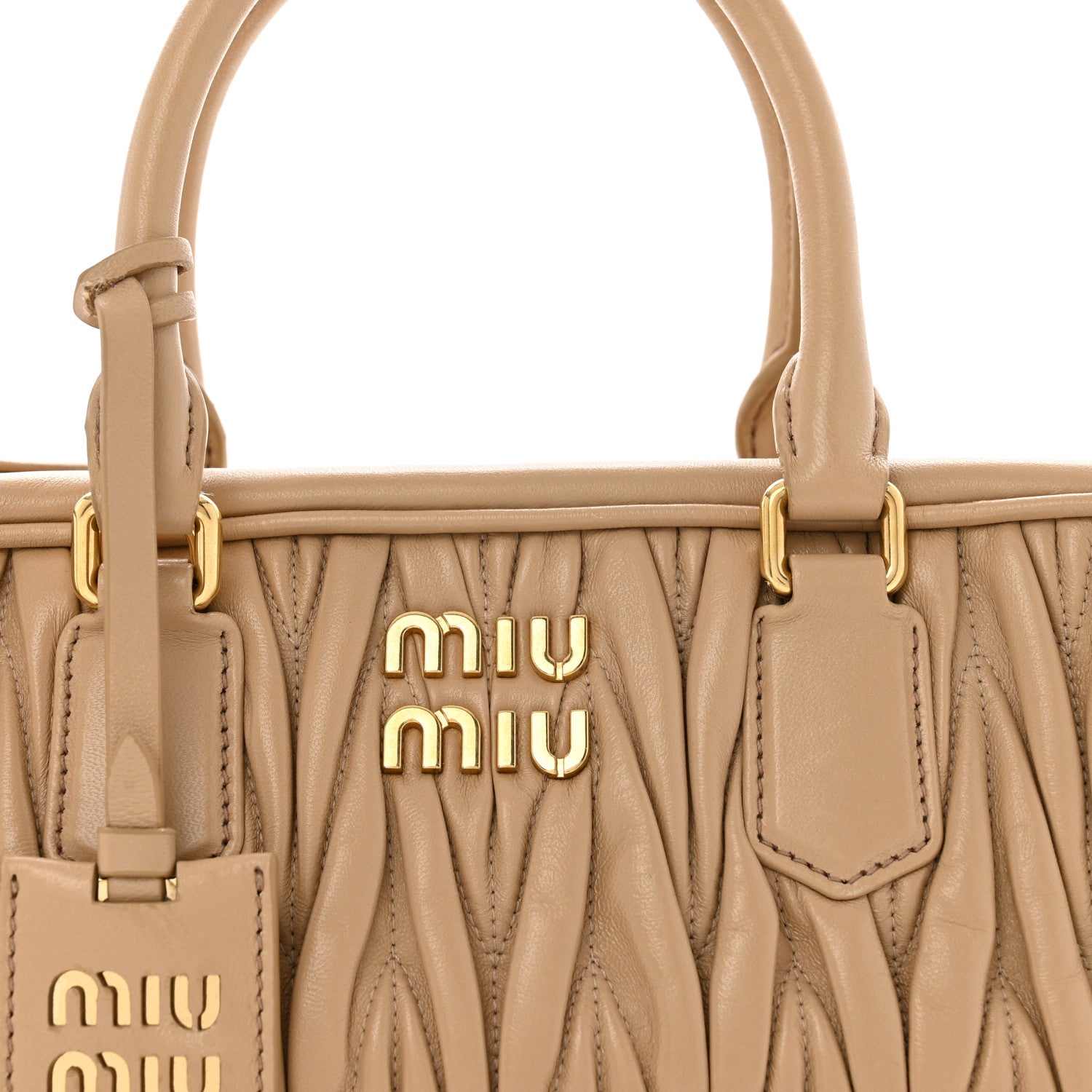 Miu Miu Nappa Matelasse Large Arcadie Top Handle Bag Sabbia