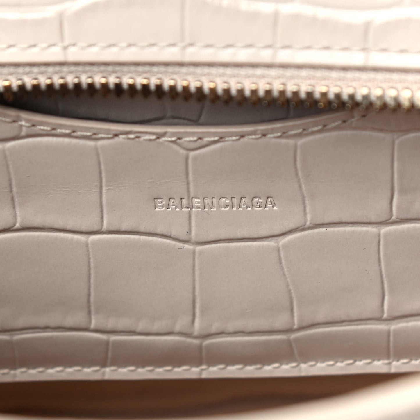 Shiny Supple Calfskin Crocodile Embossed Neo Classic Gold Hardware Mini City Light Beige