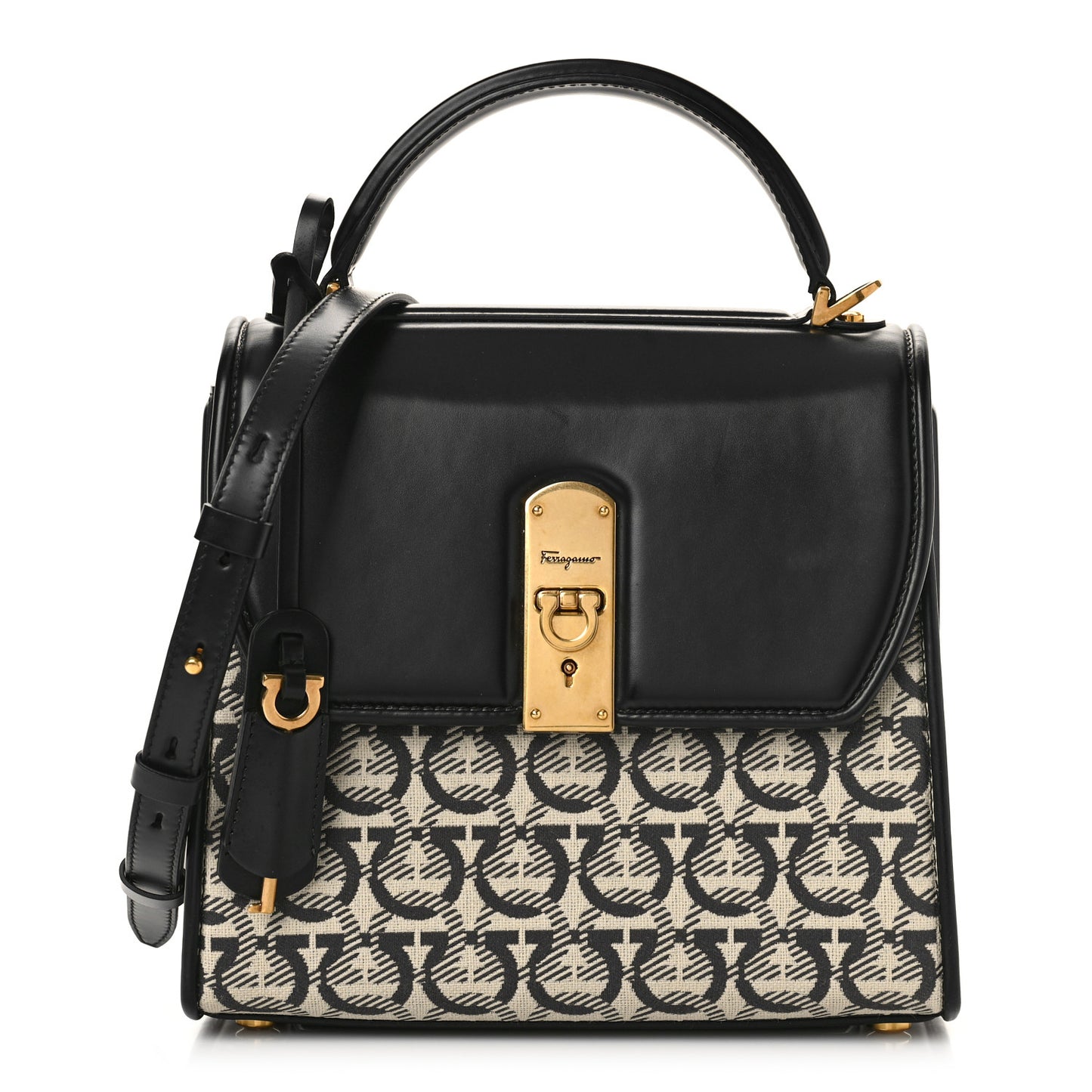 Canvas Calfskin Gancini Small Boxyz Black Beige