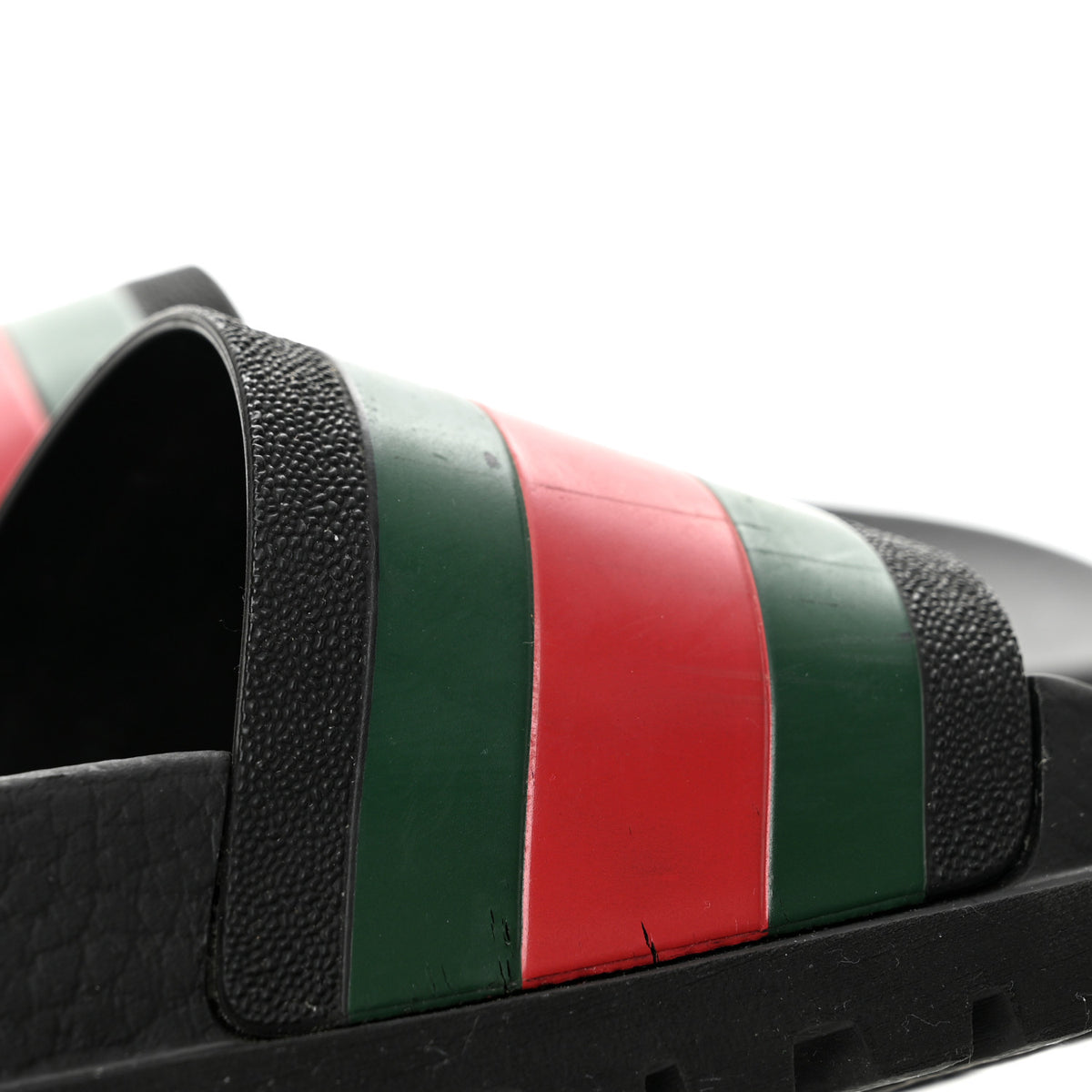 Gucci Rubber Web Mens Lug Sole Slide Sandals 6 Black Green Red 9 of 9