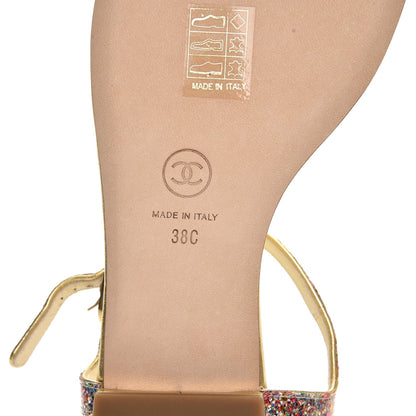Chanel Metallic Lambskin Glitter Gripoix CC Sandals 38 Gold 7 of 7
