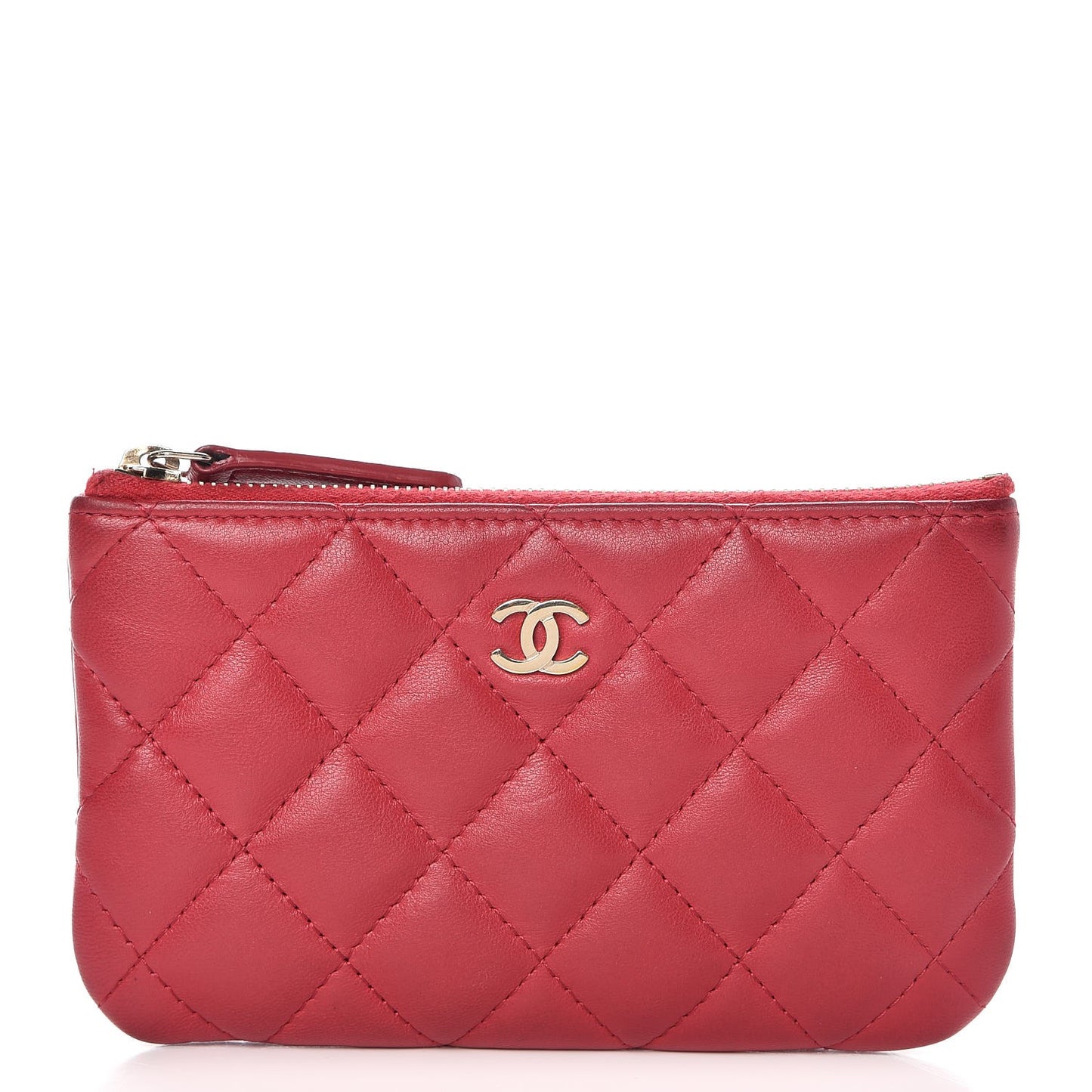 Lambskin Quilted Small Cosmetic Case Dark Pink