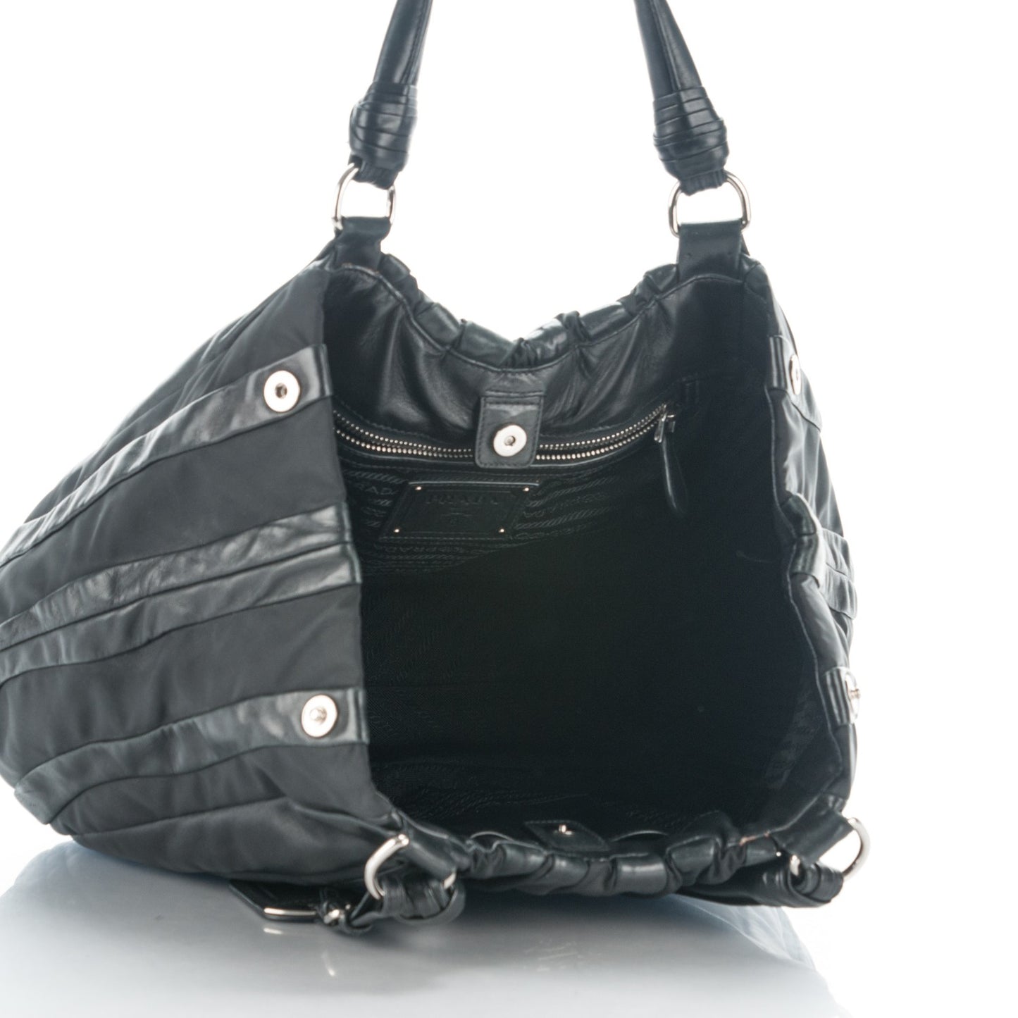 Nappa Tessuto Nylon Mordore Stripes Shoulder Bag Nero Black