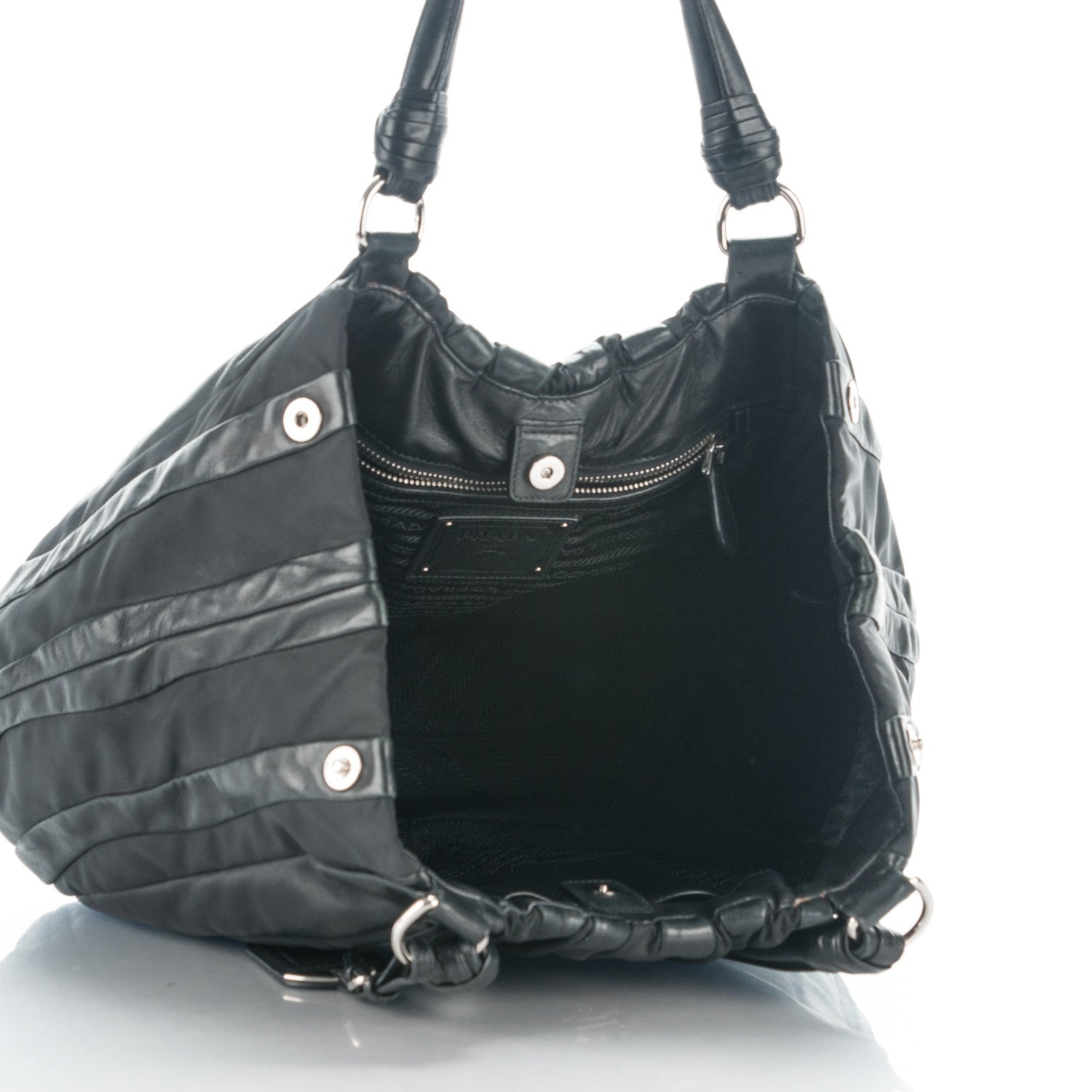 Prada Nappa Tessuto Nylon Mordore Stripes Shoulder Bag Nero Black 5 of 8