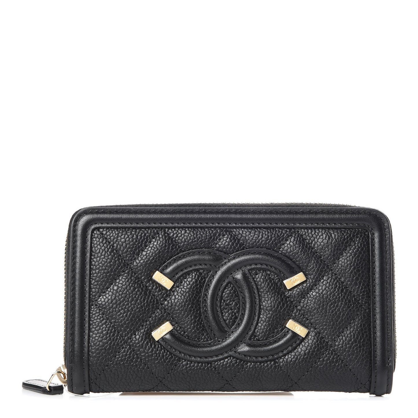 Caviar Quilted Medium Filigree Zip Around Wallet Black