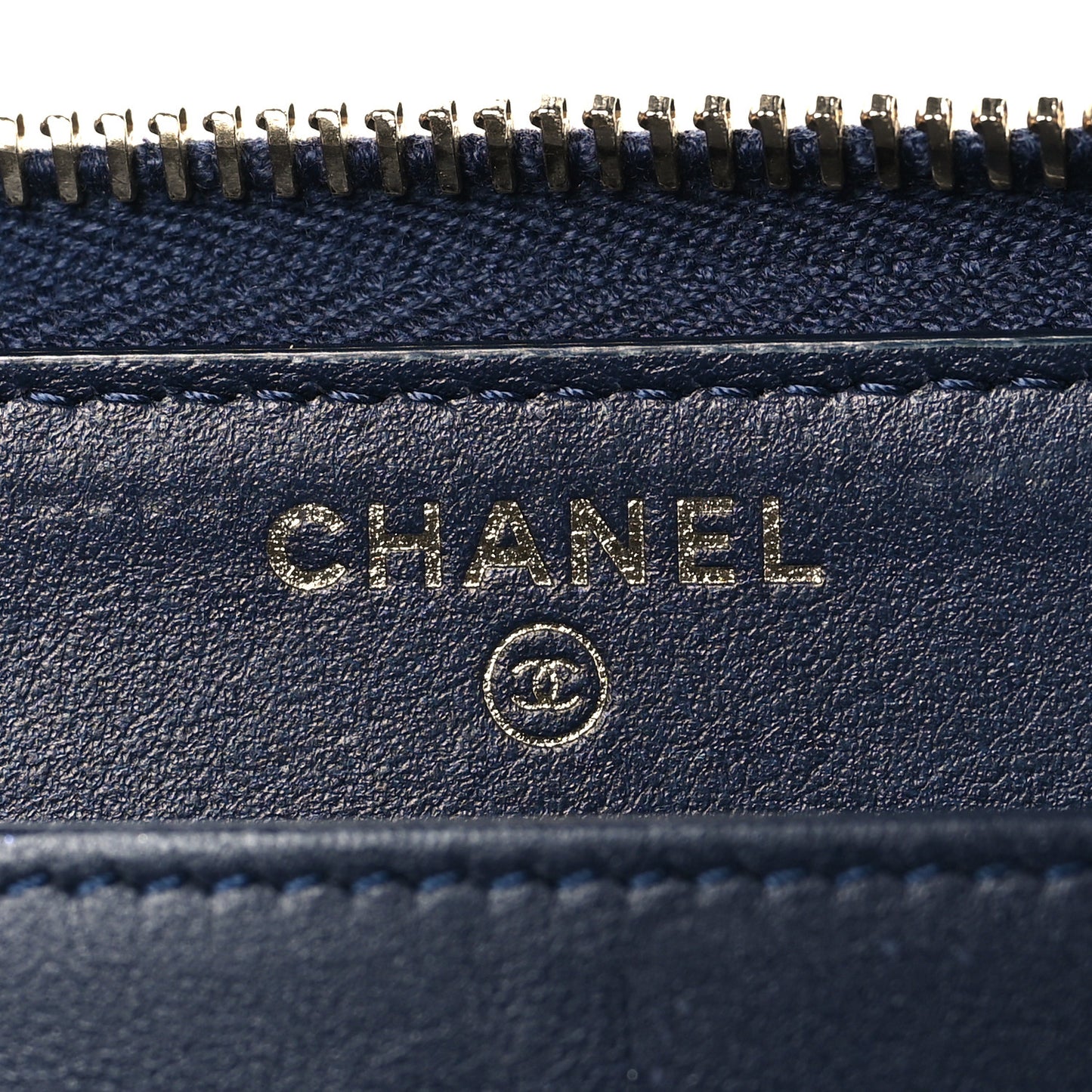 Caviar Quilted Filigree Zip Around Wallet Navy