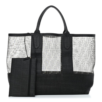 Fendi Mesh Glazed Fabric FF Shopping Tote Black 1 of 14