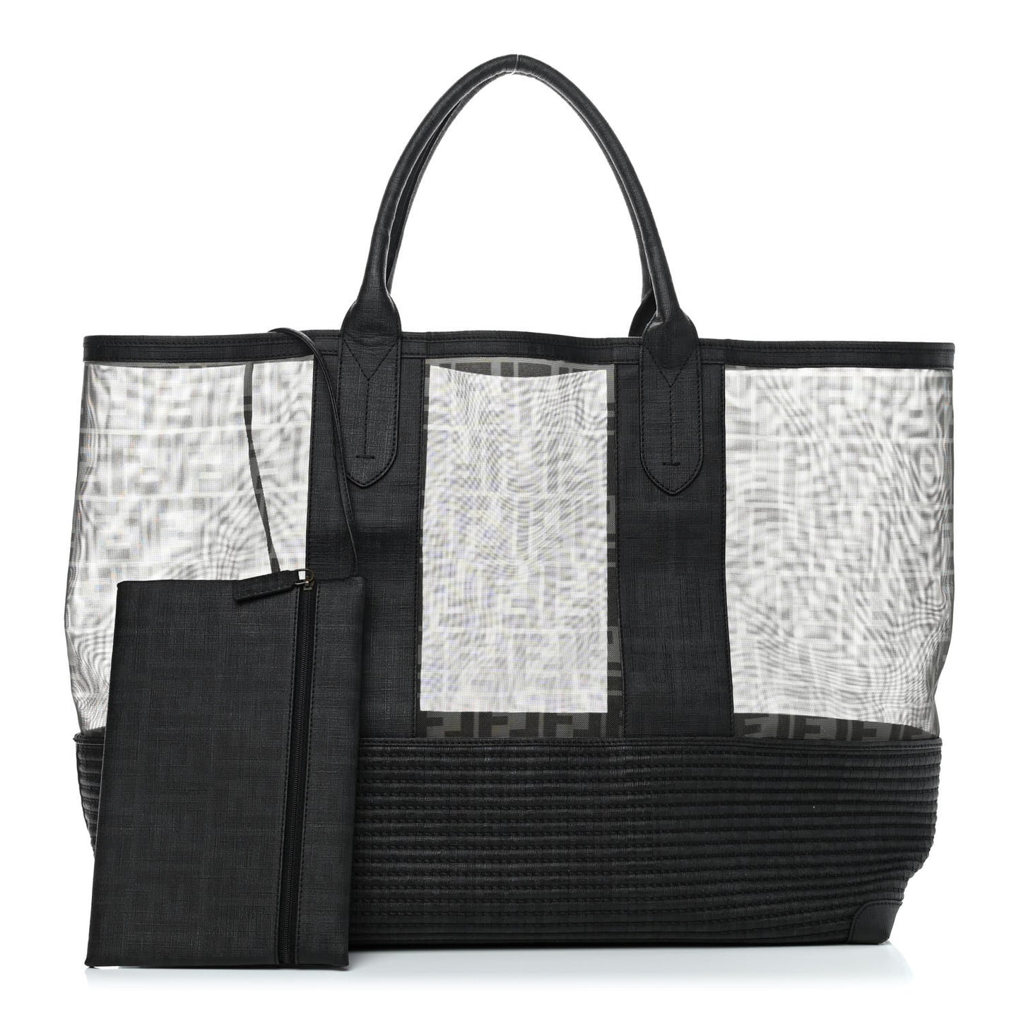 Mesh Glazed Fabric FF Shopping Tote Black