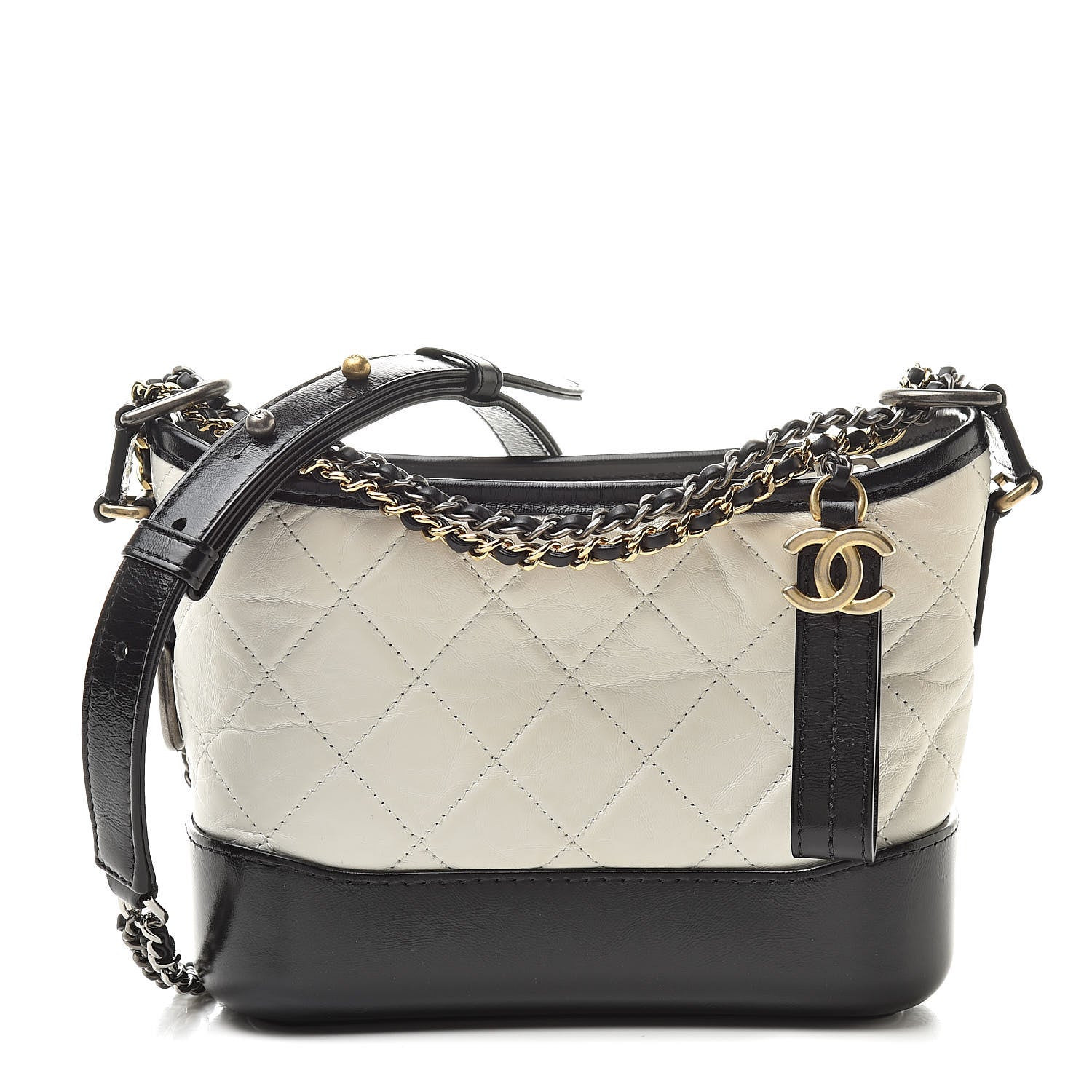 Chanel Aged Calfskin Quilted Small Gabrielle Hobo Black White 1 of 12