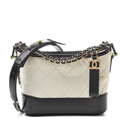 Chanel Aged Calfskin Quilted Small Gabrielle Hobo Black White 1 of 12
