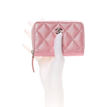 Chanel Iridescent Caviar Quilted Zip Coin Purse Pink 2 of 10