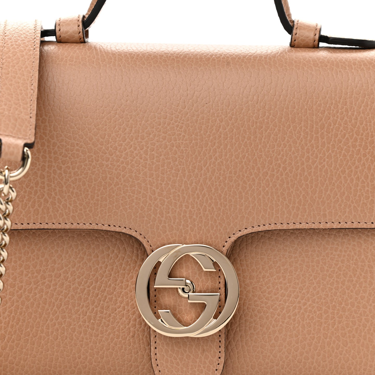 Dollar Calfskin Interlocking G Top Handle Shoulder Bag Camelia