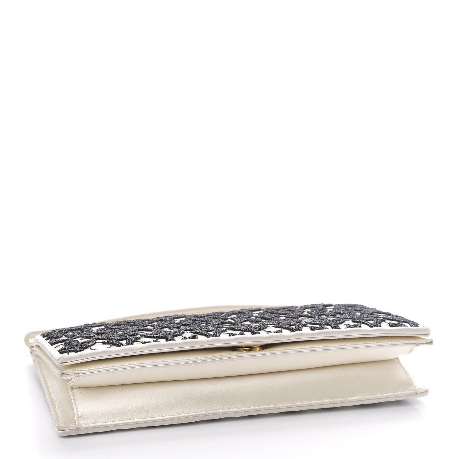 Judith Leiber Satin Lace Clutch Ivory Black 4 of 12