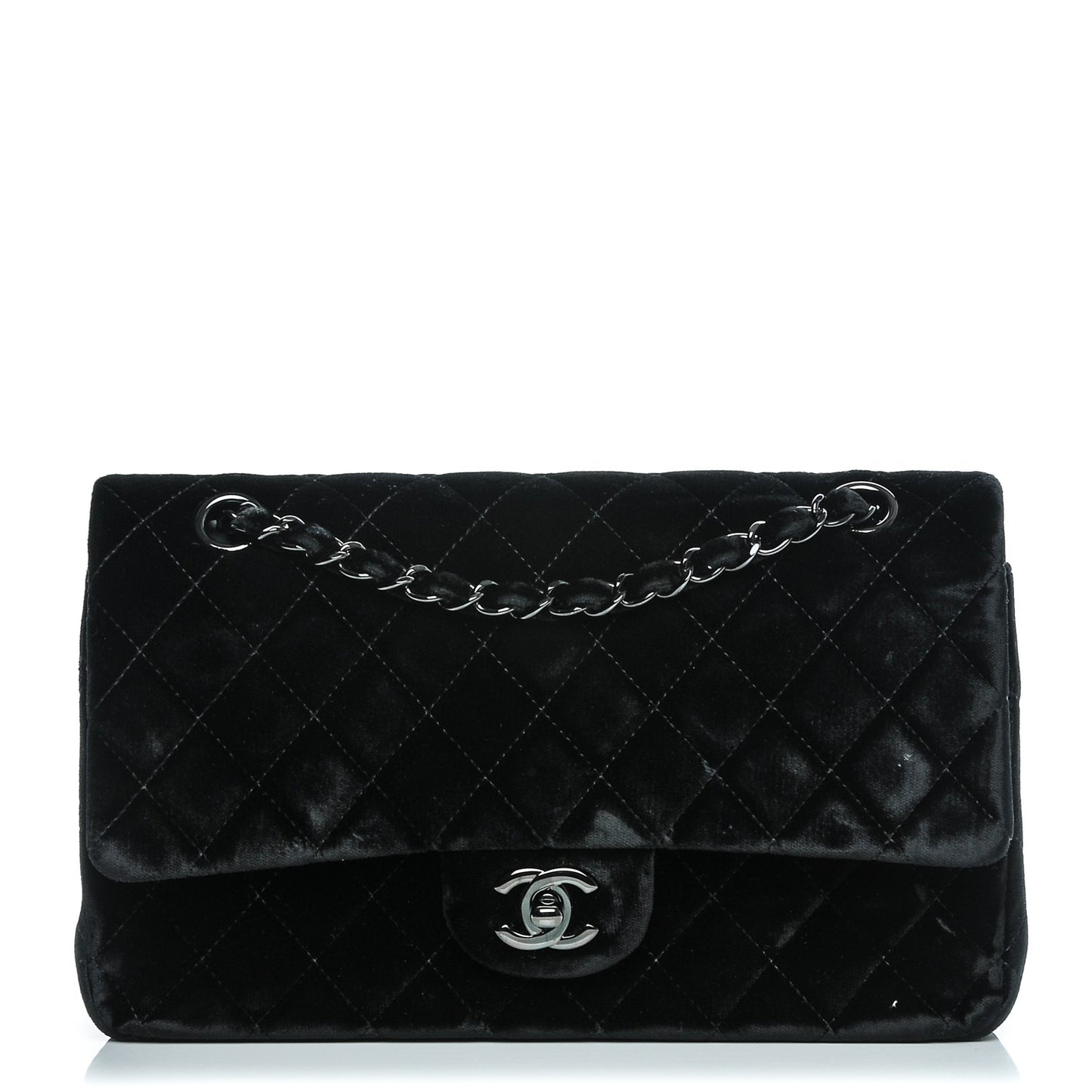 Velvet Quilted Medium Double Flap Black