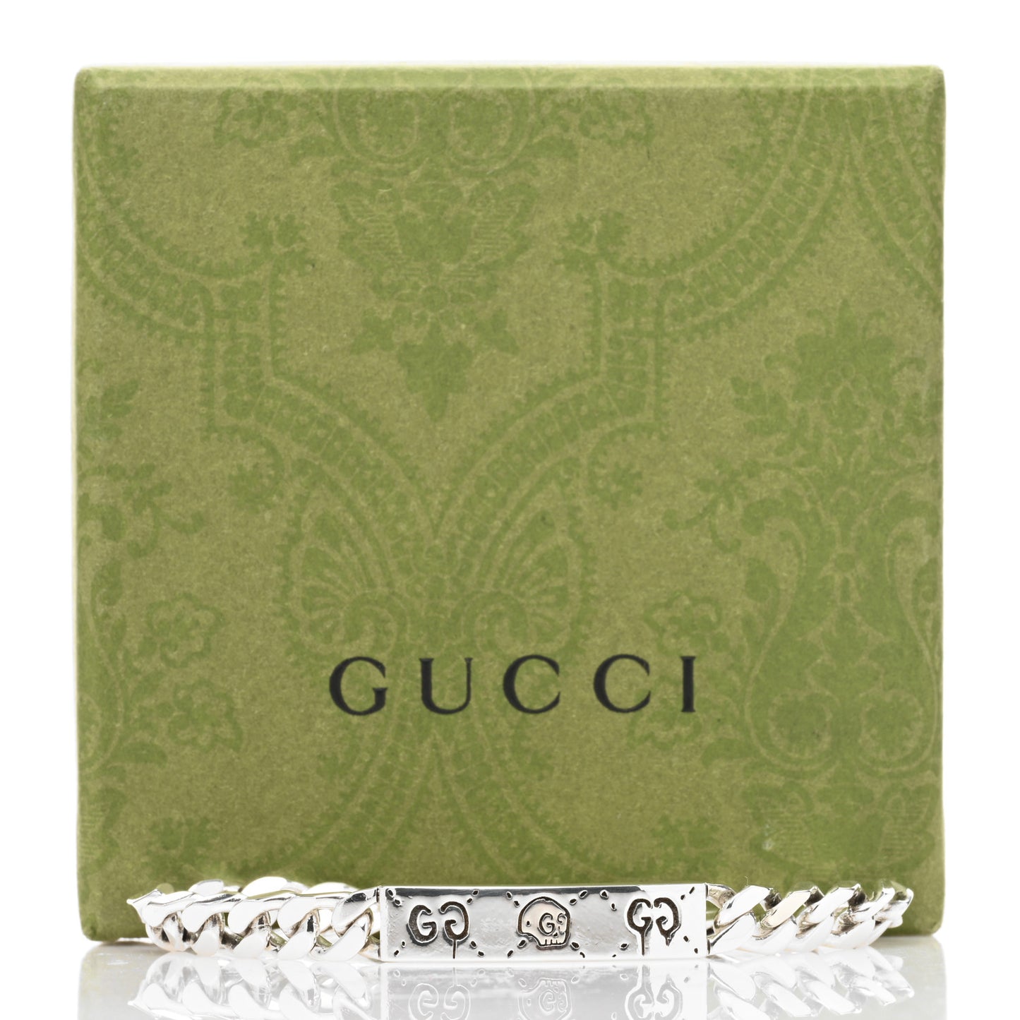 Sterling Silver GucciGhost Hamlet Skull ID Chain Bracelet