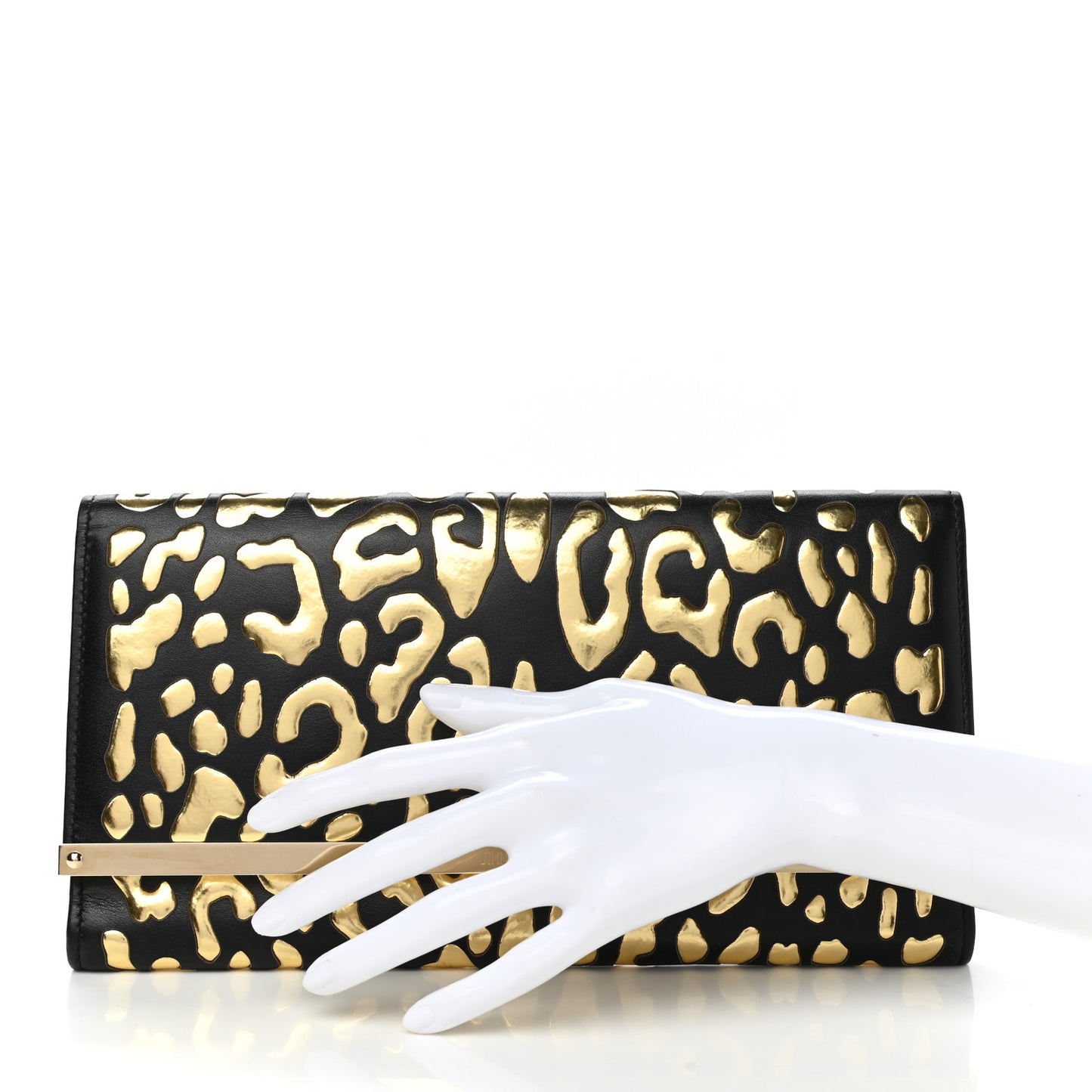 Calfskin Metallic Clutch Black Gold