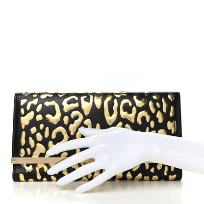 Jimmy Choo Calfskin Metallic Clutch Black Gold 2 of 7